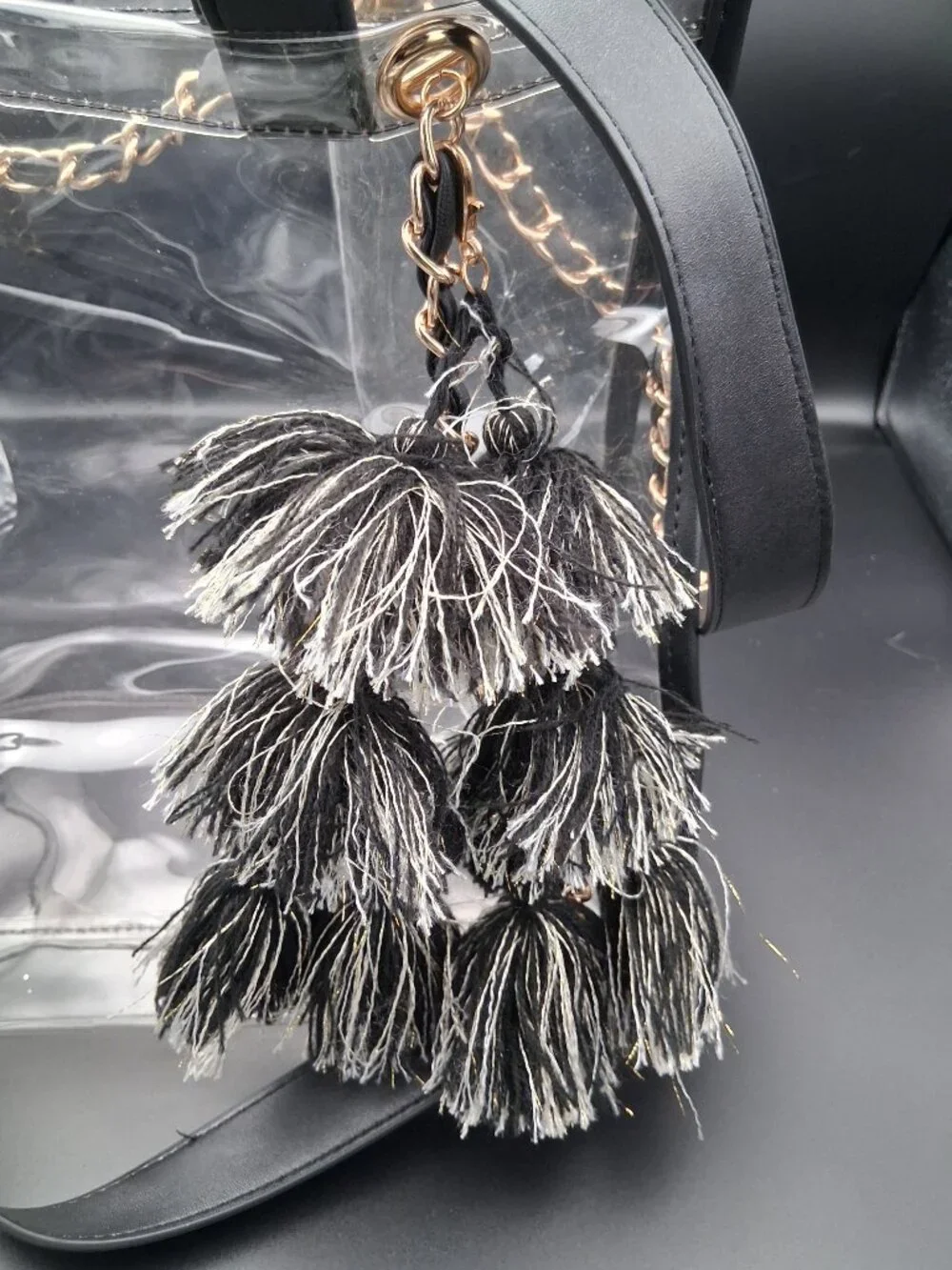Sheer Gear clear stadium tote. Breeze through security! Detachable straps/tassel